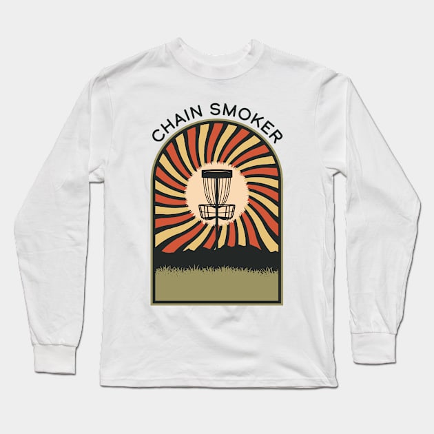 Chain Smoker | Disc Golf Vintage Retro Arch Mountains Long Sleeve T-Shirt by KlehmInTime